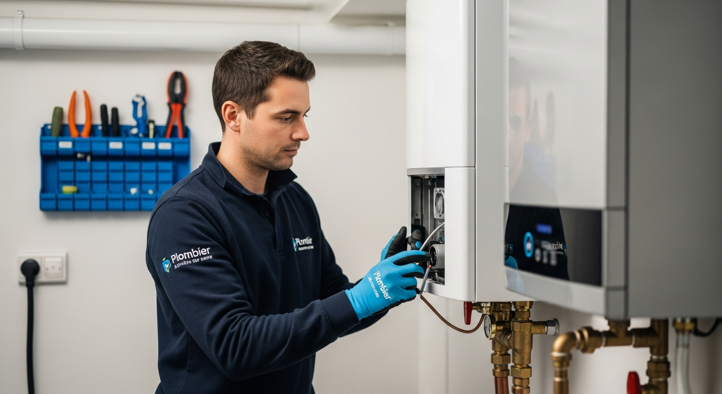 Artisan plombier à Asnières-sur-Seine réparant un chauffe-eau défectueux